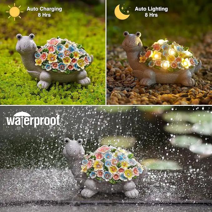 Garden Turtle Statue with Succulent Flowers & Solar LED Lights - Perfect Outdoor & Home Decor Gifts, Turtle Gifts for Women, Mom, Birthdays (Turtle) by GreenHaven Gardens