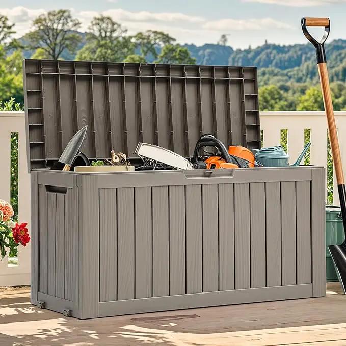 YITAHOME 72 Gallon Outdoor Resin Deck Box with Wheels, Pool Storage Box for Outdoor Cushions, Sports Equipment, Garden Tools, Light Brown by GreenHaven Gardens
