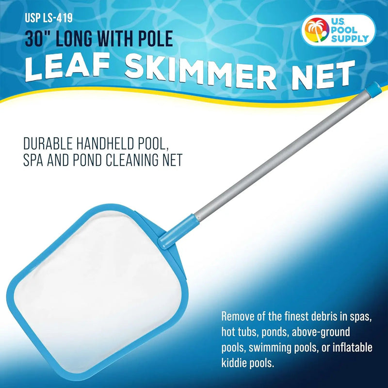 U.S. Pool Supply Pool Skimmer Net with Pole, Handheld Ultra Fine Mesh Pool Skimmer Net - Hand Held Spa, Hot Tub, Pond Cleaning - 17" Pole, Leaf Netting, Scoop Skim Leaves & Debris, Clean Water Surface by GreenHaven Gardens