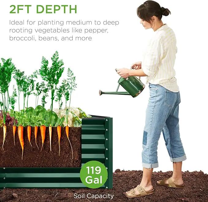 Best Choice Products 4x2x2ft Outdoor Metal Raised Garden Bed, Deep Root Planter Box for Vegetables, Flowers, Herbs, and Succulents w/ 119 Gallon Capacity - Dark Green by GreenHaven Gardens