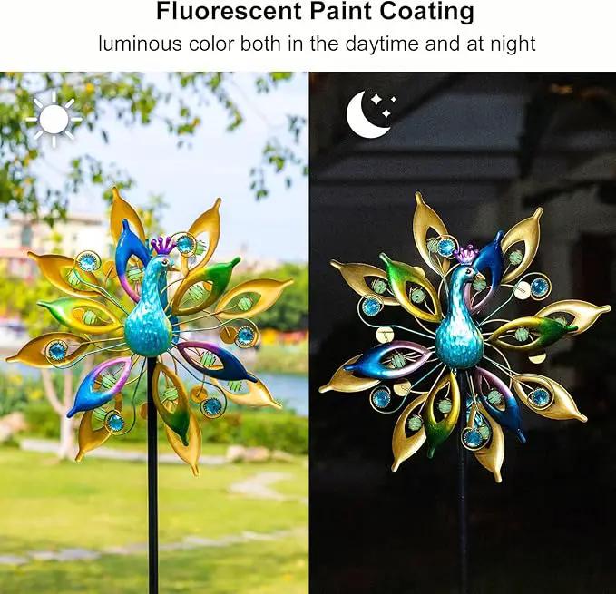 DREAMYSOUL 15.7" D*65”H Metal Peacock Wind Spinners Double Sided Kinetic Wind Sculptures Outdoor Metal Windmill for Garden Yard Decor by GreenHaven Gardens