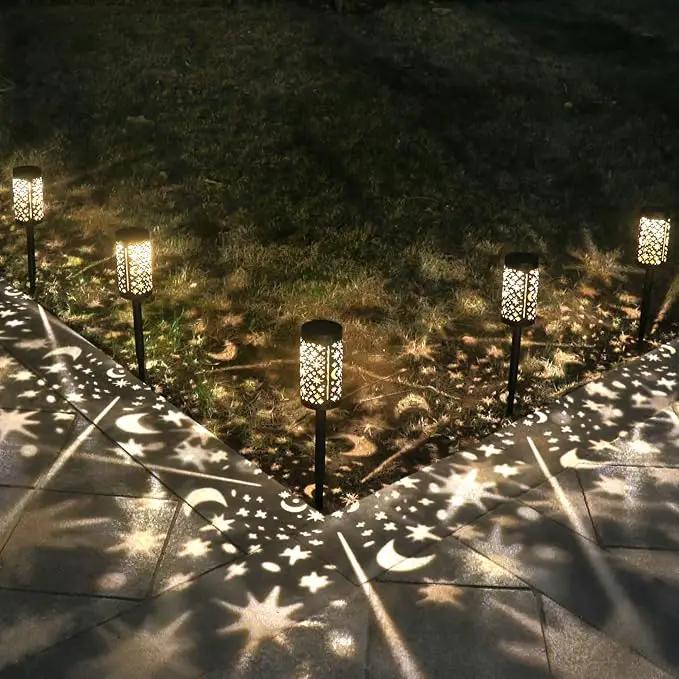 Solar Pathway Lights 6 Pack Star Moon Solar Lights Waterproof Garden Light for Yard Lawn Path Patio Outdoor Decor Gifts Warm White (Modern) by GreenHaven Gardens