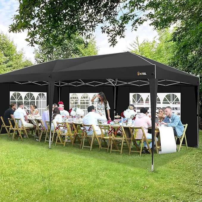 HOTEEL 10x20 Pop up Canopy with 6 Sidewalls, One Push Instant Setup Outdoor Canopy Tent with Reinforce Rod, Weight Bag, for Parties, Events, Black by GreenHaven Gardens