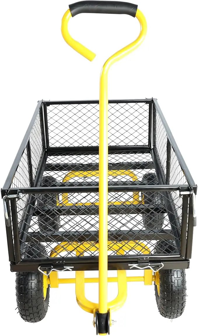 Wagon Removable Sides - Farm, Warehouse, Yard Dump Cart - Yellow+Black Air Wheels by GreenHaven Gardens