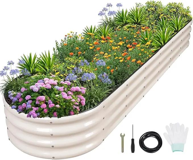 1MORE Galvanized Raised Garden Bed- Planter Garden Boxes Outdoor, Raised Beds for Gardening, 8x2x1ft Metal Garden Bed Kit for Vegetables Flower, Planter Raised Beds with Protective Tape & Tools.White by GreenHaven Gardens