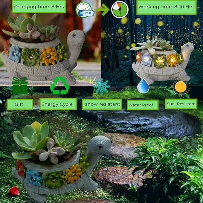 GUCHO Solar Garden Outdoor Statues Turtle with 5 Led Lights (Not Include Real Succulent),Lawn Decor Tortoise Statue for Patio, Balcony,Yard,Garden Decorations,Unique Gifts for Women Men by GreenHaven Gardens
