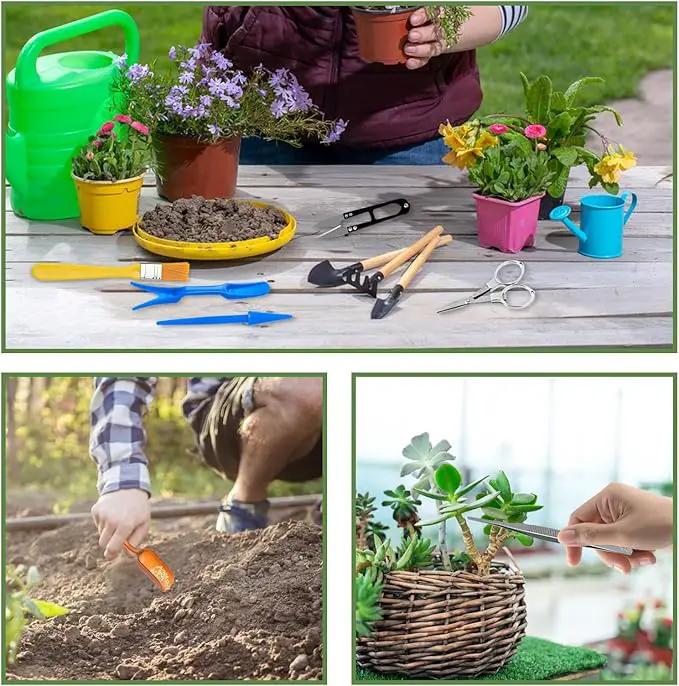 Andiker Mini Garden Tool Set, 12pcs Portable Gardening Hand Tools Set, Multiple Miniature Succulent Tools Set Easy to Carry for Seedlings, Bonsai, Succulents, Terrariums and Planting by GreenHaven Gardens