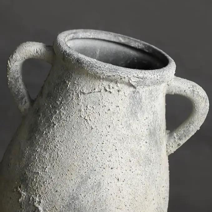 Large Ceramic Rustic Vase,11.3 inch Tall Farmhouse Flower Vase with 2 Handles for Home Decor, Living Room Entryway Table Centerpiece Decor by GreenHaven Gardens