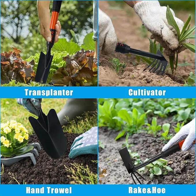 Luwint Gardening Tools Kit, Pack of 4 Garden Tool Set with Non-Slip Handle, Sturdy Classic Utility Tool Heavy Duty Steel Garden Tools with Long Ergonomic Handle for Maintaining Lawn Garden Vege by GreenHaven Gardens