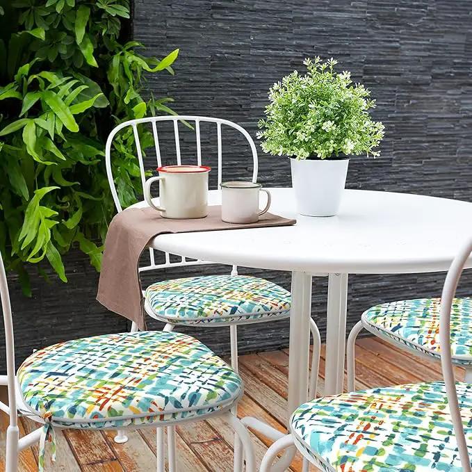 Indoor/Outdoor Chair Cushions 16x17 Inch, Patio Chair Cushions with Ties, All Weather Seat Cushions for Patio Furniture Home Garden Chair Use, Set of 2,Acapa Opal Geometric by GreenHaven Gardens
