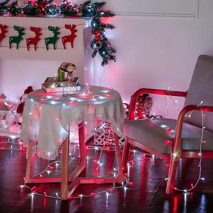 JMEXSUSS Connectable Red and White Christmas Lights, 8 Modes 100 LED Twinkle String Lights Indoor, Clear Wire Plug-in Christmas String Lights Outdoor Waterproof by GreenHaven Gardens