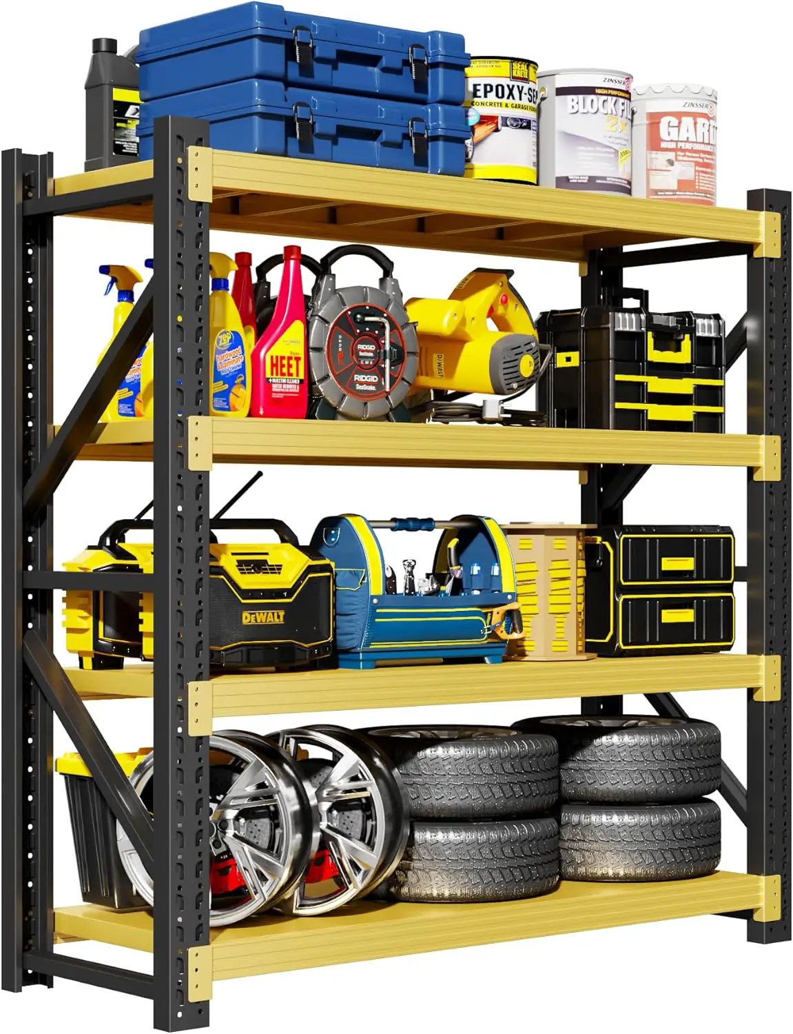 Garage Shelving Unit, 4 Tier Heavy Duty Racks, Easy Assembly, Metal Racks with Adjustable Shelves, 3000 LBS Load Capacity,for Warehouse,Basement (Black&Yellow, 19.7" D x 59.1" W x 78.7" H) by GreenHaven Gardens