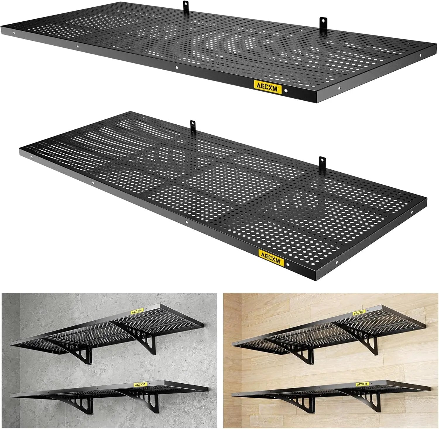 2-Pack 1.64x4ft Adjustable Garage Wall Shelving 560lbs Load Capacity Heavy Duty Wall Mounted Storage Shelf Metal Floating Shelves for Garage(Black) by GreenHaven Gardens