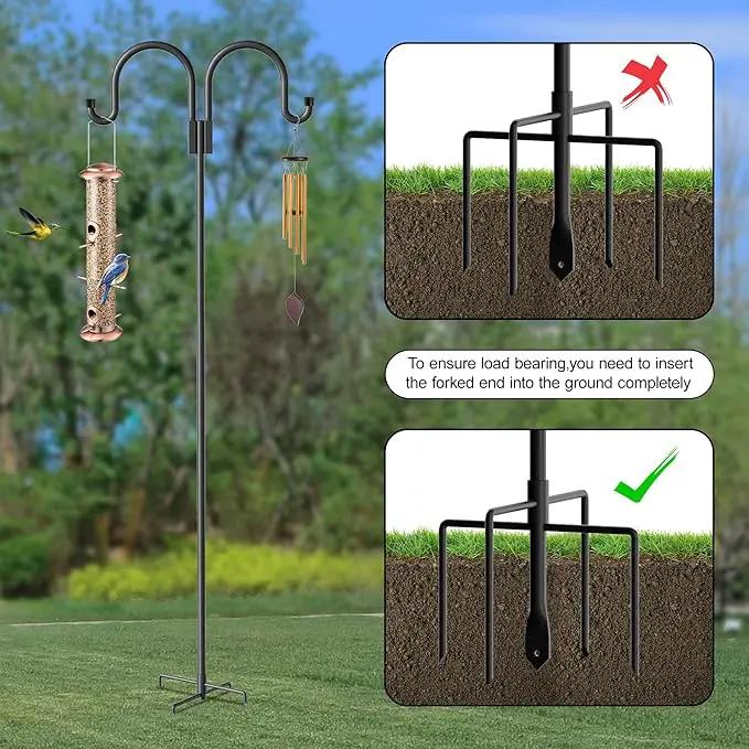 Highpro Double Shepherd Hooks for Outdoor, 95 Inch Heavy Duty Bird Feeder Pole for Hanging Bird Feeder, Garden Hooks Plant Baskets, Garden Plant Hanger Stands with 5 Prong Base by GreenHaven Gardens
