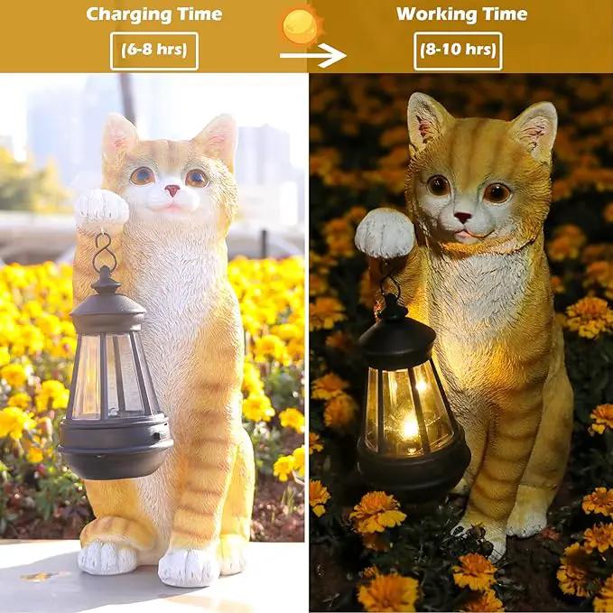 Cat Statues for Garden - Solar Powered Outdoor Cat Garden Statue, Crafted Garden Sculptures & Statues for Patio, Yard, Lawn, Gardening Gifts for Women and Mom(11" Cat) by GreenHaven Gardens
