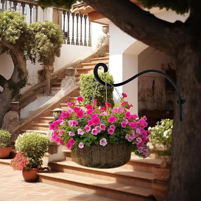 Hourleey 4 Pack Plant Hanger Outdoor, 12 Inch Heavy-Duty Hanging Plant Hook for Outside Basket, Black Metal Wall Mount Plant Bracket Hook for Flower Baskets Bird Feeder by GreenHaven Gardens