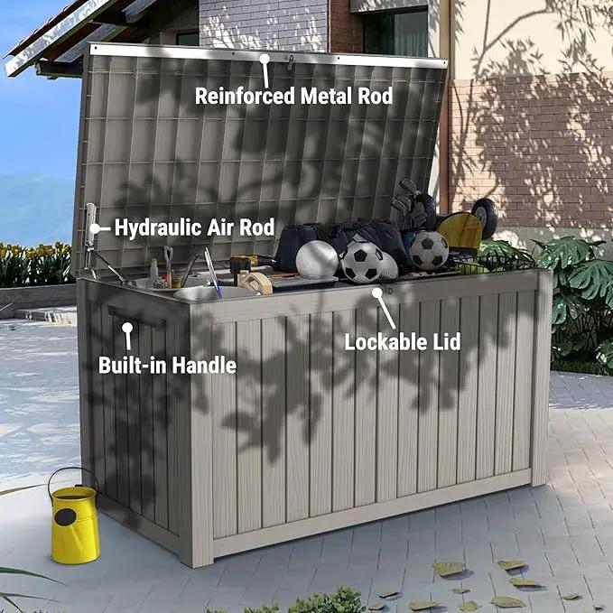 Mars Villa 180 Gallon Outdoor Storage Box Waterproof, Extra Large Resin Deck Box, Outside Storage Bin for Patio Furniture Cushions, Pool Supplies, Sports Gear, UV Resistant and Weatherproof, Greige by GreenHaven Gardens