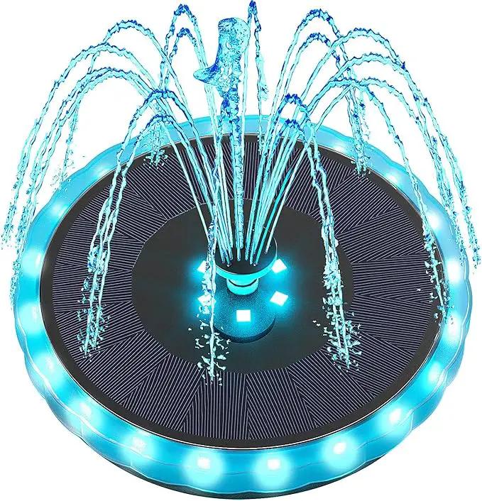 Solar Fountain Matte Panel with 4000 mAH Battery, 4W Bird Bath Fountains Solar Power with 8 Nozzles, Floating Solar Fountain Pump for Bird Bath, Garden, Pond, Outdoor (Color Change) by GreenHaven Gardens