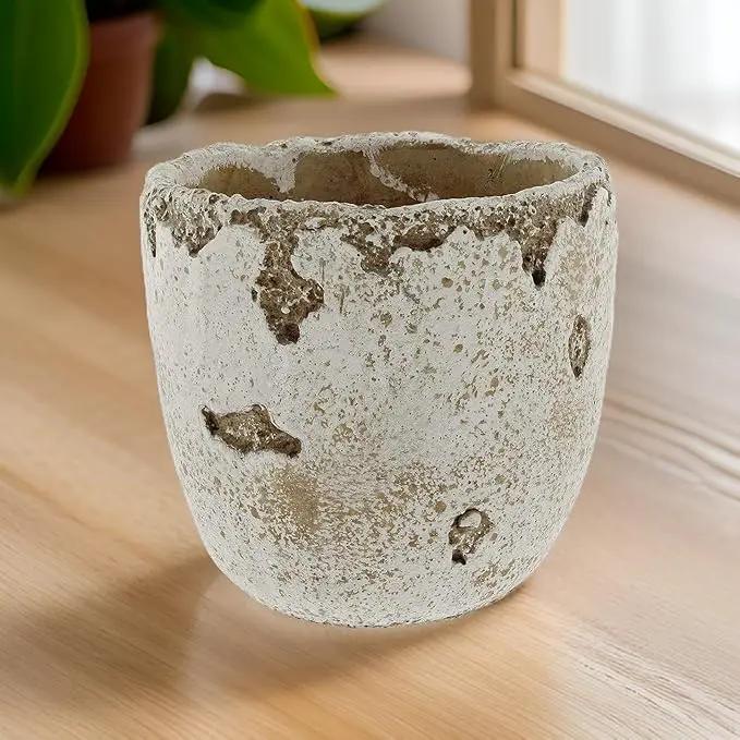Distressed Weathered Cement Planter, 5 Inches - Unique Stone Plant Pot for Indoor Outdoor Home Garden Decor by GreenHaven Gardens