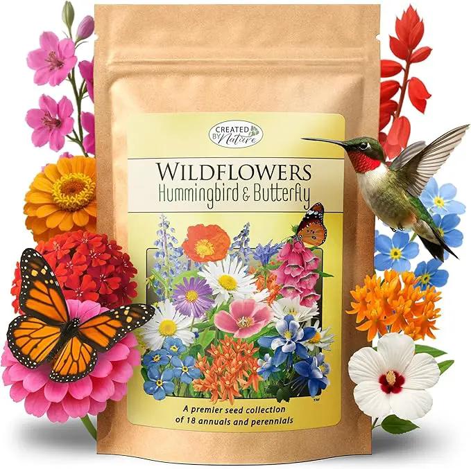 Created By Nature Hummingbird & Butterfly Wildflower Seed Mix, 18 Varieties, 60,000 Wildflower Seeds by GreenHaven Gardens