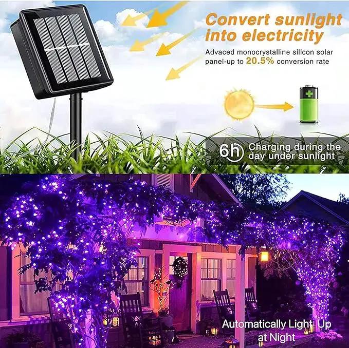 YEGUO 4 Pack Purple Solar Fairy Lights Outdoor Waterproof, Each 33ft 100 LED String Lights 8 Modes Silver Wire by GreenHaven Gardens