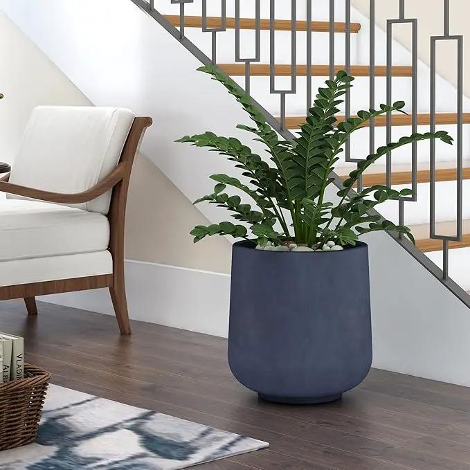 Kante 15.3" Dia Round Concrete Planter, Outdoor Indoor Large Plant Pots Containers with Drainage Hole and Rubber Plug for Home Garden Patio, Charcoal by GreenHaven Gardens