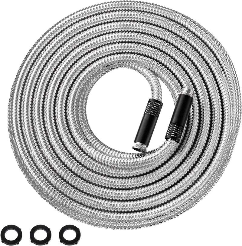 Garden Hose Metal 15 FT, Flexible Stainless Steel Water Hose, Kink Free, Connectable Short Hose, Lightweight & Durable, Crush Resistant Fitting, Puncture Proof Hose for Yard, Rv, 600 PSI 2025 New by GreenHaven Gardens