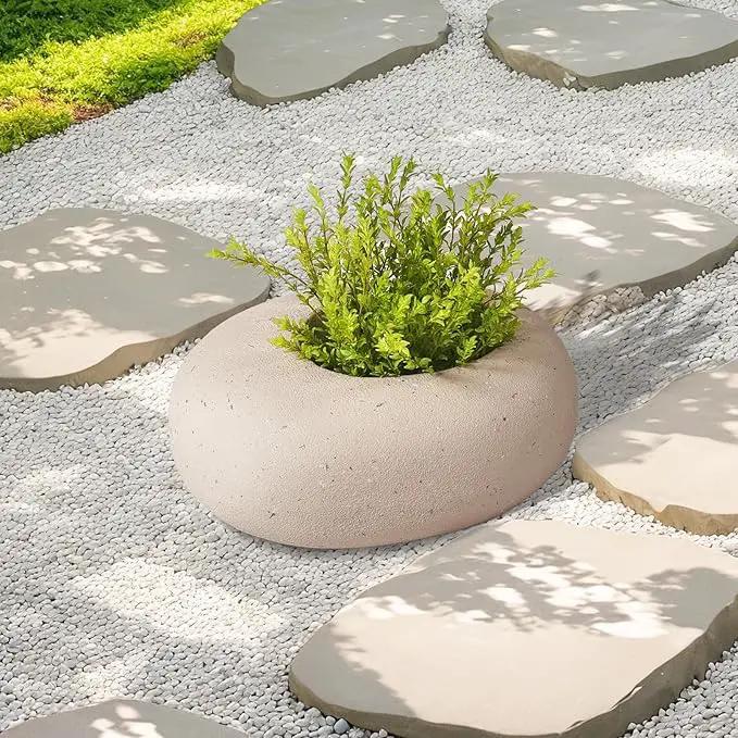 Stone - Mimicking Indoor/Outdoor Concrete Planter - Concrete Composite | Durable for Lawns & Commercial Decor (Beige, Small) by GreenHaven Gardens