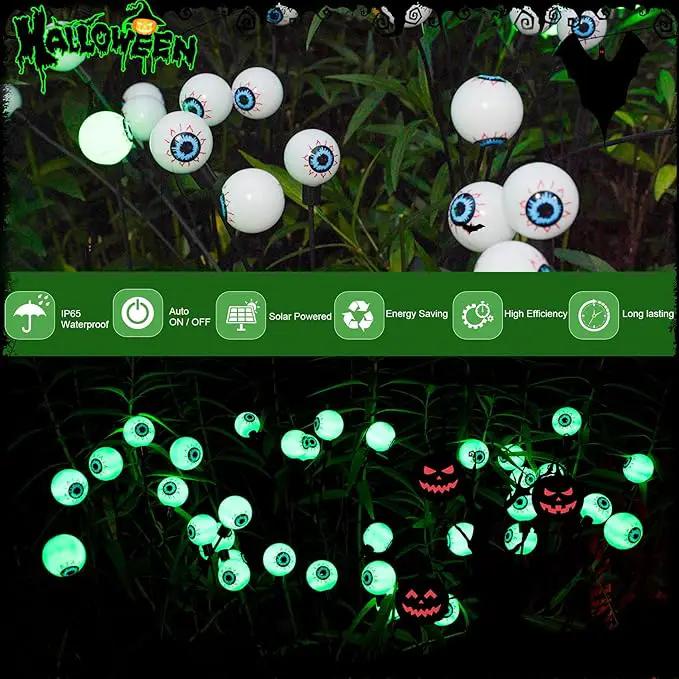 TONULAX Halloween Decorations Outdoor, 2 Pack Upgraded Solar Scary Eyeball Lights with Dual Lighting Modes, Swaying Firefly Lights, Solar Pathway Light for Yard, Garden,Yard Decor, Party (Green) by GreenHaven Gardens
