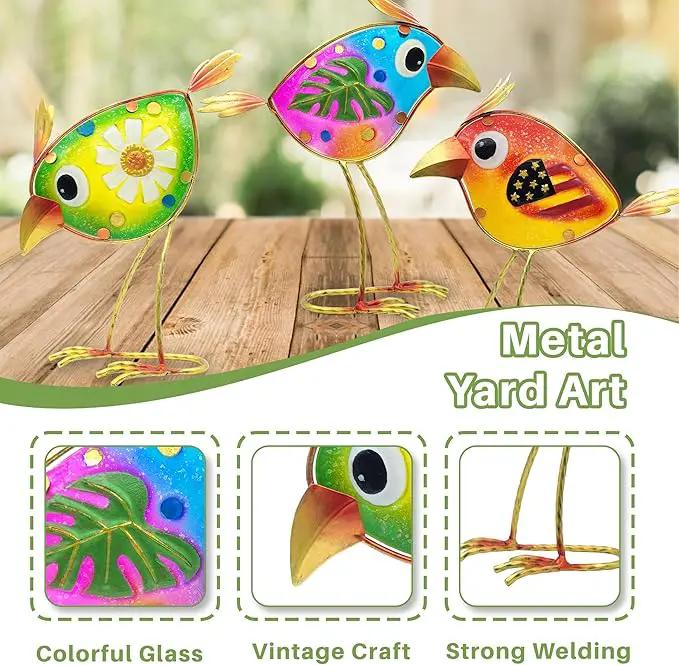 Birds Garden Decor for Outside: Metal & Glass Bird Yard Art, Craft Statue Lawn Ornaments for Outdoor, Housewarming Birthday Gifts for Women (3 PCS) by GreenHaven Gardens