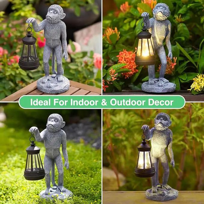 Garden Statue Monkey Figurine - Monkey Decor with Solar Powered Led Lights for Patio Lawn Balcony Yard - Ideal Gift for Women Moms Grandma Housewarming by GreenHaven Gardens