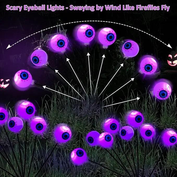 Halloween Decorations Outdoor Lights - 4 Pack 32LED Solar Halloween Scary Eyeball Pathway Lights Swaying by Wind, Waterproof Solar Halloween Stake Lights for Garden Porch Lawn Pathway (Purple) by GreenHaven Gardens