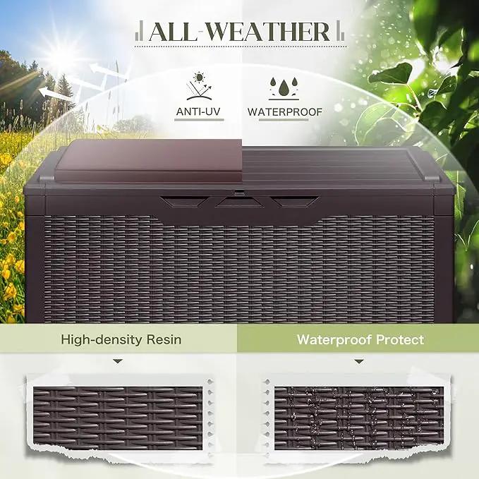 Greesum 100 Gallon Resin Deck Box Large Outdoor Storage with Cushions for Patio Furniture, Garden Tools, Pool Supplies, Weatherproof and UV Resistant, Lockable, Dark Brown by GreenHaven Gardens