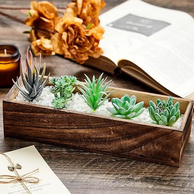 Dandat 4 Set Wood Boxes for Centerpieces Rectangle Wooden Planter Box Rustic Wood Planter with Removable Plastic Liner Floral Foam Blocks for Centerpieces Home Wedding Garden Decor (12x4 Inch) by GreenHaven Gardens