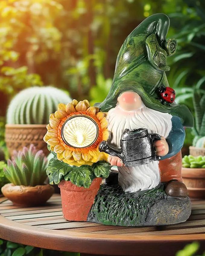 Solar-Powered Garden Gnome Watering Can Sunflower - 12 in Garden Decor Gnomes Decorations for Yard Lawn Ornaments Outside Statue Figurine LED Lights (Gnome) by GreenHaven Gardens