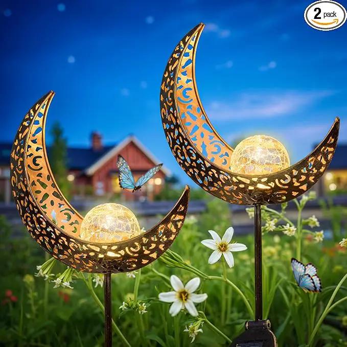 HOMEIMPRO 2Pack Moon Garden Solar Lights Outdoor Stakes Waterproof, Gifts for Mom, Crackle Glass Patio, Backyard Decorations, Balcony Lawn Ornaments, for Women Men Grandma (Bronze) by GreenHaven Gardens