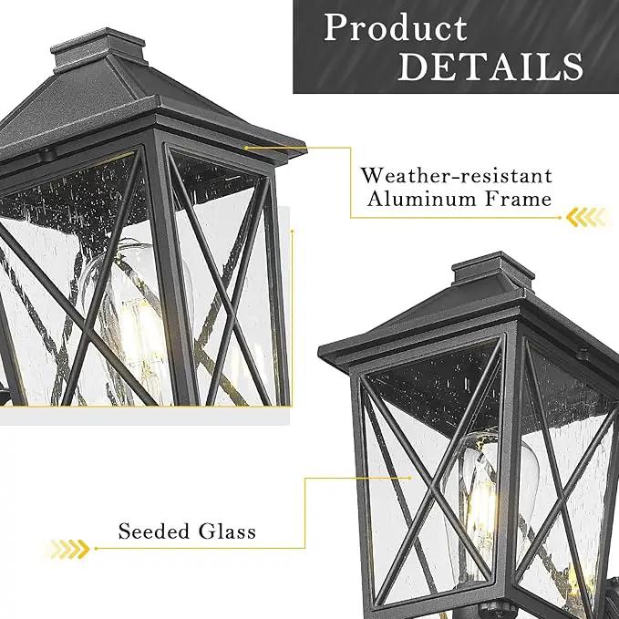 Darkaway Outdoor Wall Light Fixture,2pcs Outside Porch Lights Wall Mounted Seeded Glass Exterior Waterproof Lantern Modern E26 Socket Wall Sconce Lighting for Front Door Yard Patio by GreenHaven Gardens