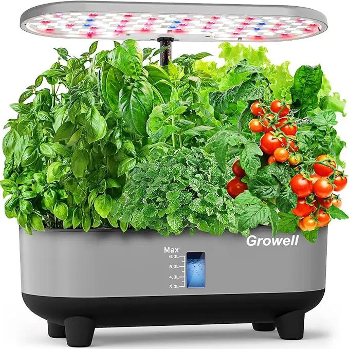 Hydroponics Growing System Kit, 16 Pods Indoor Garden with 28W Full Spectrum LED Grow Light, Auto Timer, 3 Smart Light Modes, 8L Large Herb Garden, Ideal Gardening Gift for Women, Men (Gray) by GreenHaven Gardens