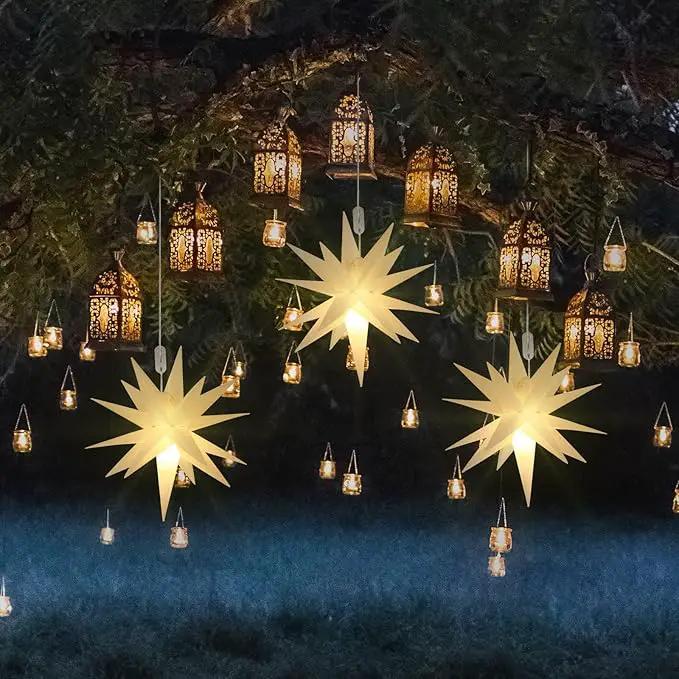 Kingdder 8 Pieces Moravian Star Light LED 3D Star Hanging Light Powered by Battery with Timer Function White Porch Lantern Holiday Decor for Indoor Outdoor Christmas Tree Balcony Courtyard (12 Inch) by GreenHaven Gardens