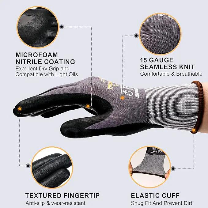 TitanFlex Work Gloves Microfoam Nitrile Coated Men Women, Safety Warehouse Gloves with Grip, Touchscreen, Seamless Knit Nylon by GreenHaven Gardens