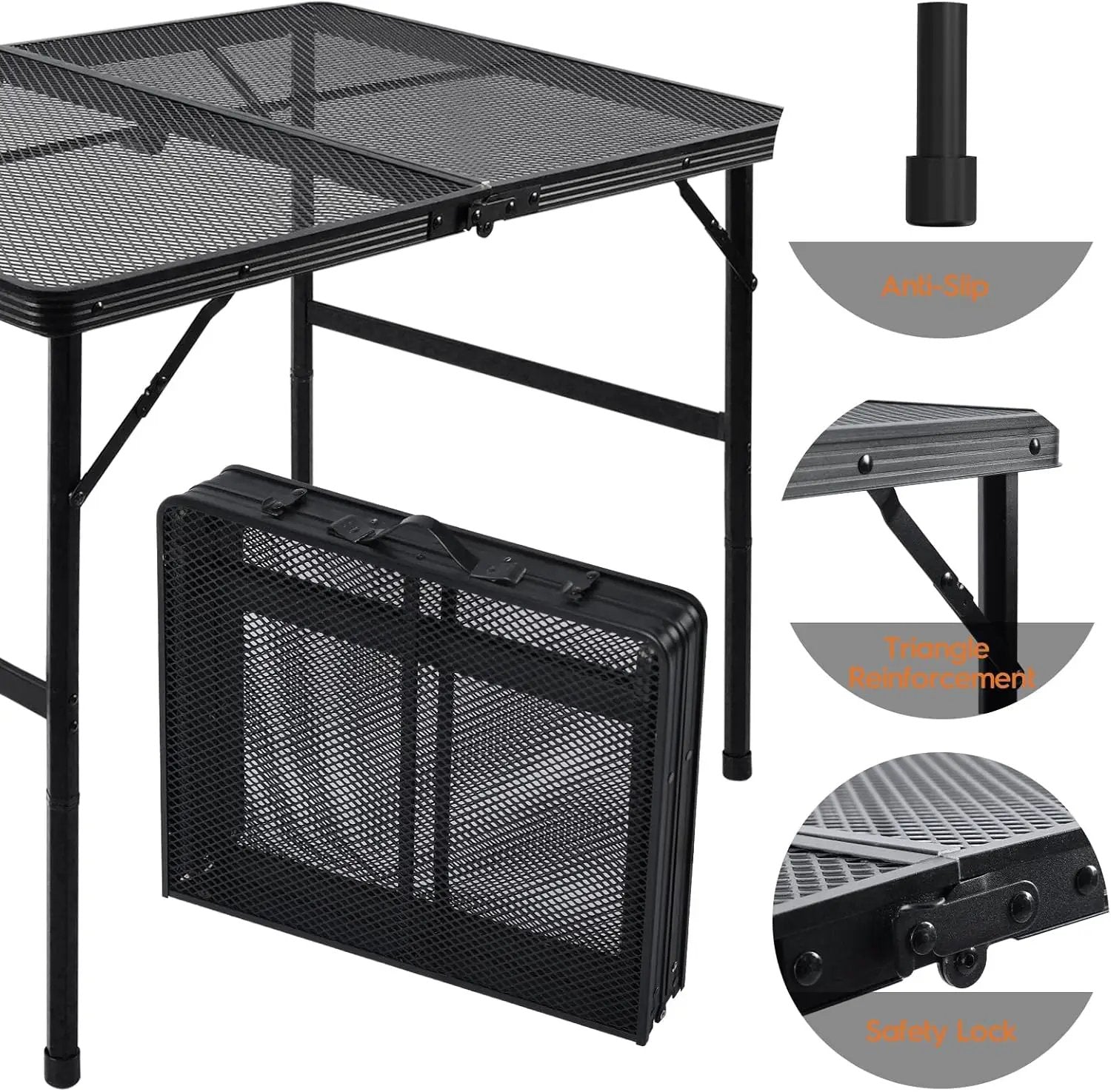 3x2 FT Folding Grill Table, Portable Camping Table for Outside, Adjustable Height Folding Table with Desktop & Mesh Bag, Lightweight Outdoor Table for Camping, Picnic, BBQ by GreenHaven Gardens