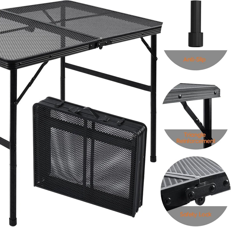 3x2 FT Folding Grill Table, Portable Camping Table for Outside, Adjustable Height Folding Table with Desktop & Mesh Bag, Lightweight Outdoor Table for Camping, Picnic, BBQ by GreenHaven Gardens