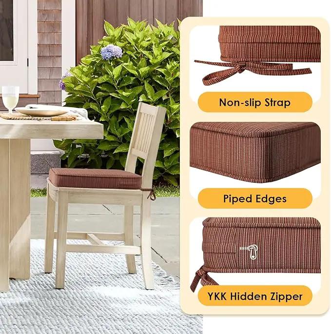 Outdoor Square Corner Seat Cushion, 18.5"x16"x3", Set of 4, Non Slip Seat Cushion Pads with Removable Cover for Patio Furniture, Garden Yard Lawn, Dark Yellow Tan Stripe by GreenHaven Gardens