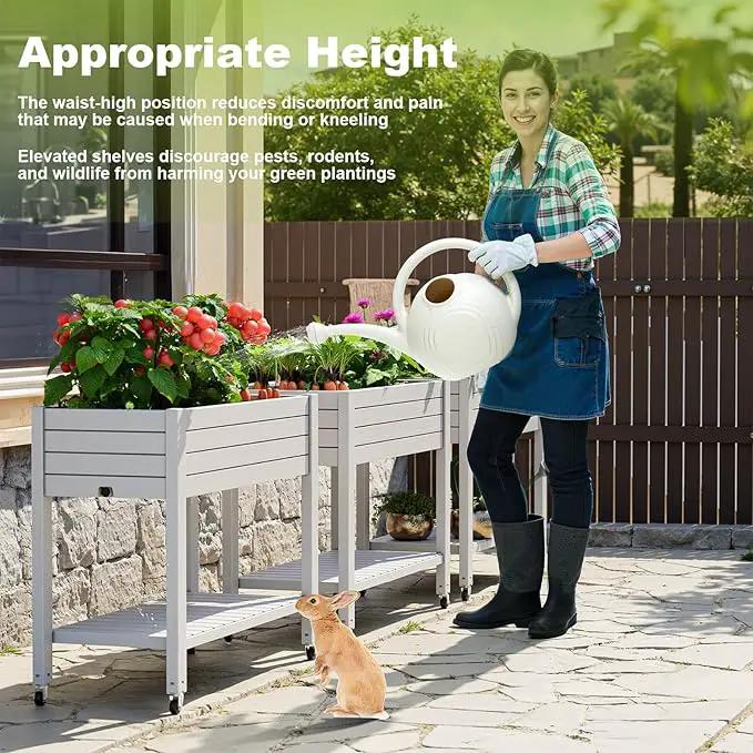 Elevated Raised Garden Bed with Wheels,Outdoor Large Resin Patio Planter Box Stand Divisible with Drain Plug,Water Monitor for Plants Vegetables Flowers Fruits(Ashen) by GreenHaven Gardens