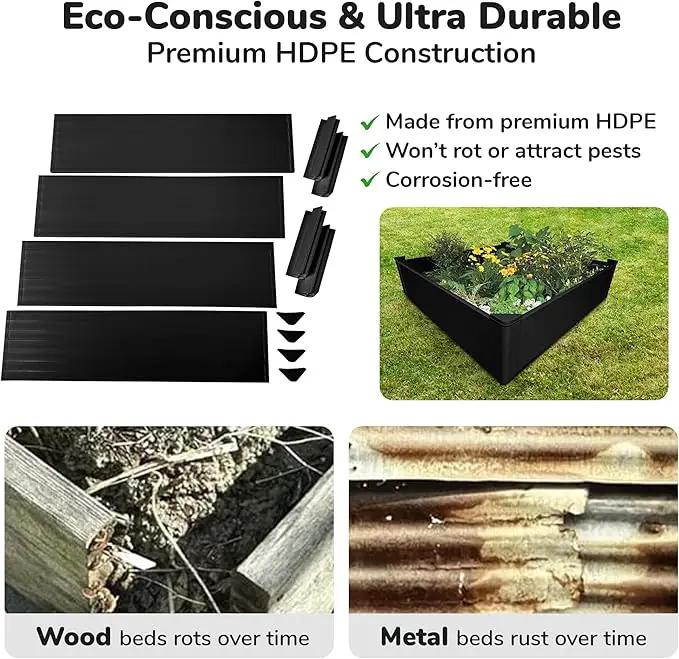 Raised Garden Bed - 4x4 ft Planter Box - Black HDPE - No Tools Needed - DIY Kit for Urban Gardening, Flowers, Herbs & Vegetables - Made in The USA by GreenHaven Gardens