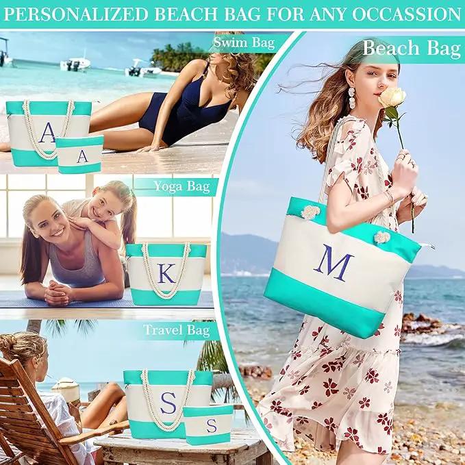 YOOLIFE Beach Bags for Women - Initial Tote Waterproof Bag with Makeup Bag, Mothers Day Gifts for Women Mom Friend Birthday by GreenHaven Gardens