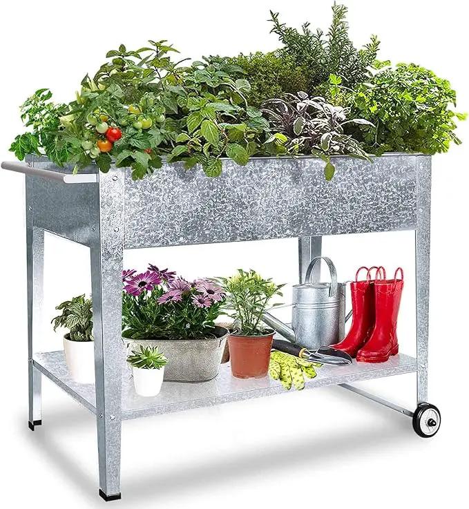 Raised Planter Box with Legs Outdoor Standing Elevated Garden Bed On Wheels for Vegetables Herb Patio Apartment, Galvanized by GreenHaven Gardens
