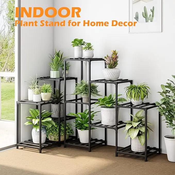 Bamworld Outdoor Plant Stand Indoor Black Corner Shelf 5-Tier 11 Potted Flower Shelves Wooden Garden Wood Plant Holder Rack for Living Room Lawn Window by GreenHaven Gardens