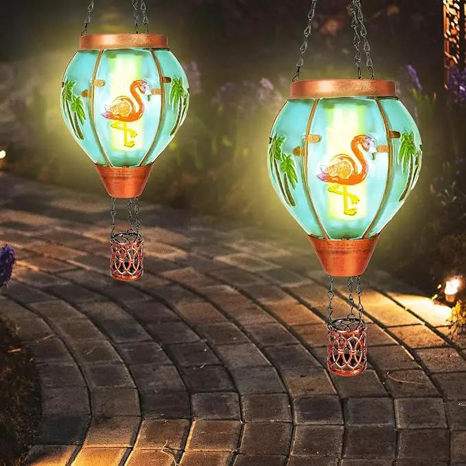 Flamingo Solar Hot Air Balloon Lantern, Outdoor Decor with Flame Lights Waterproof, Hanging Lights for Garden Yard Lawn Patio, Unique Gifts for Women Mom Grandma Gardener for Mother'Day by GreenHaven Gardens