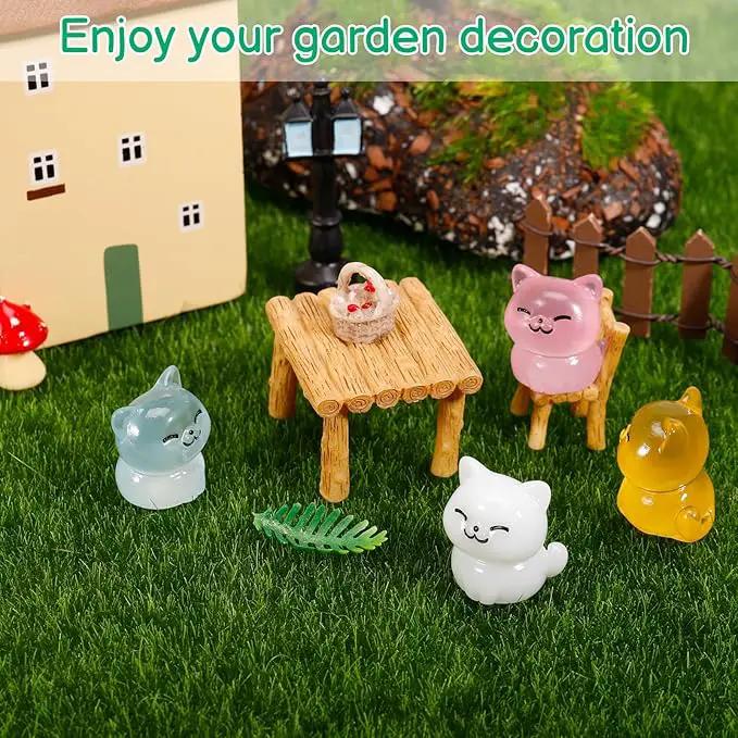 100 Pcs Luminous Mini Cat Figurines Resin Tiny Cat Animal Figurines Glow in The Dark Miniature Cat Statues Ornaments for DIY Cake Decoration Ornaments Crafts Moss Landscape Decoration by GreenHaven Gardens